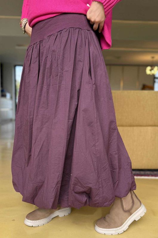 Paloma Bubble Hem Midi Skirt Damson